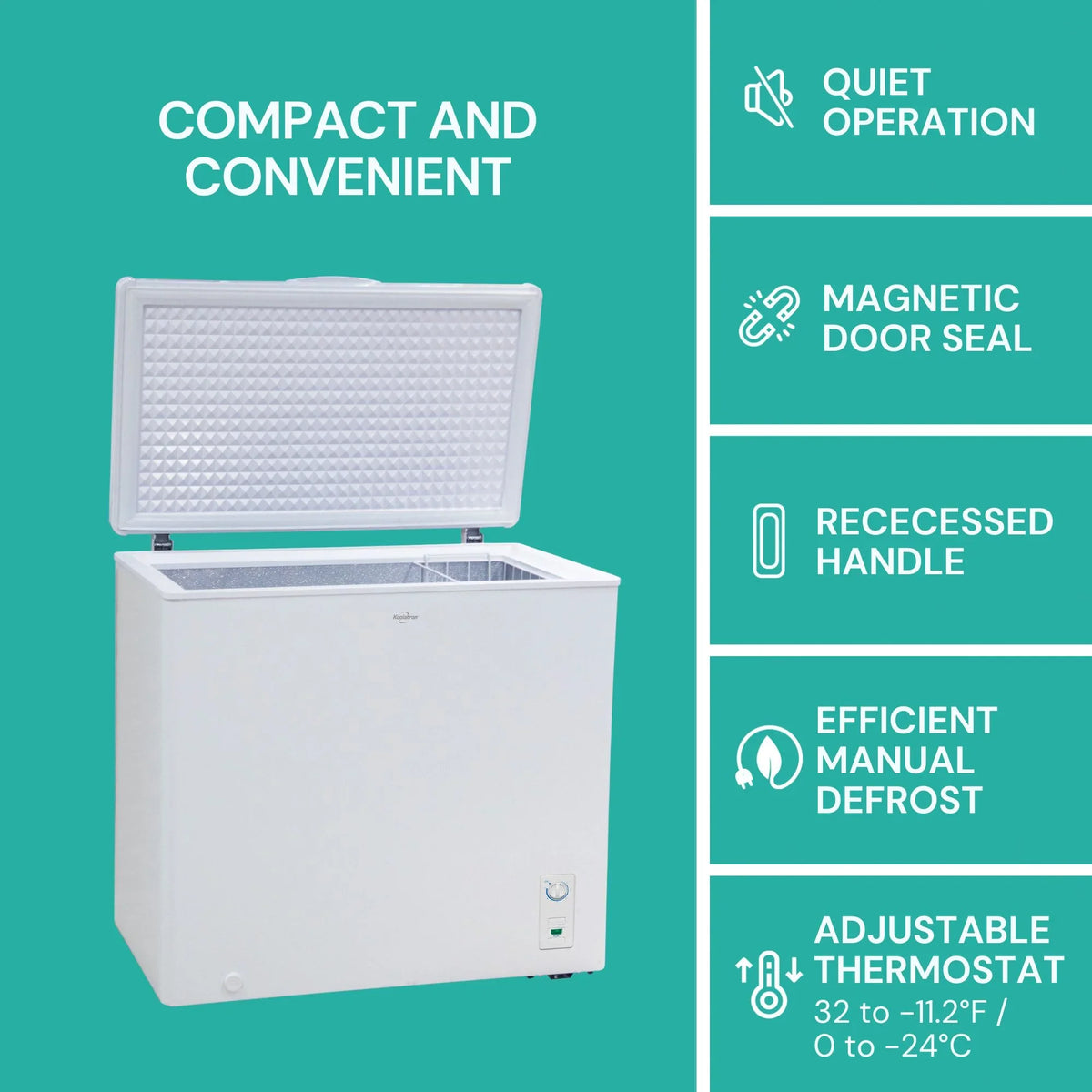 Koolatron Large Chest Freezer, 7.0 cu ft (195L),Manual Defrost Deep Freeze, Storage Basket, Space-Saving Flat Back, Stay-Open Lid, Front-Access Drain, White - image 3