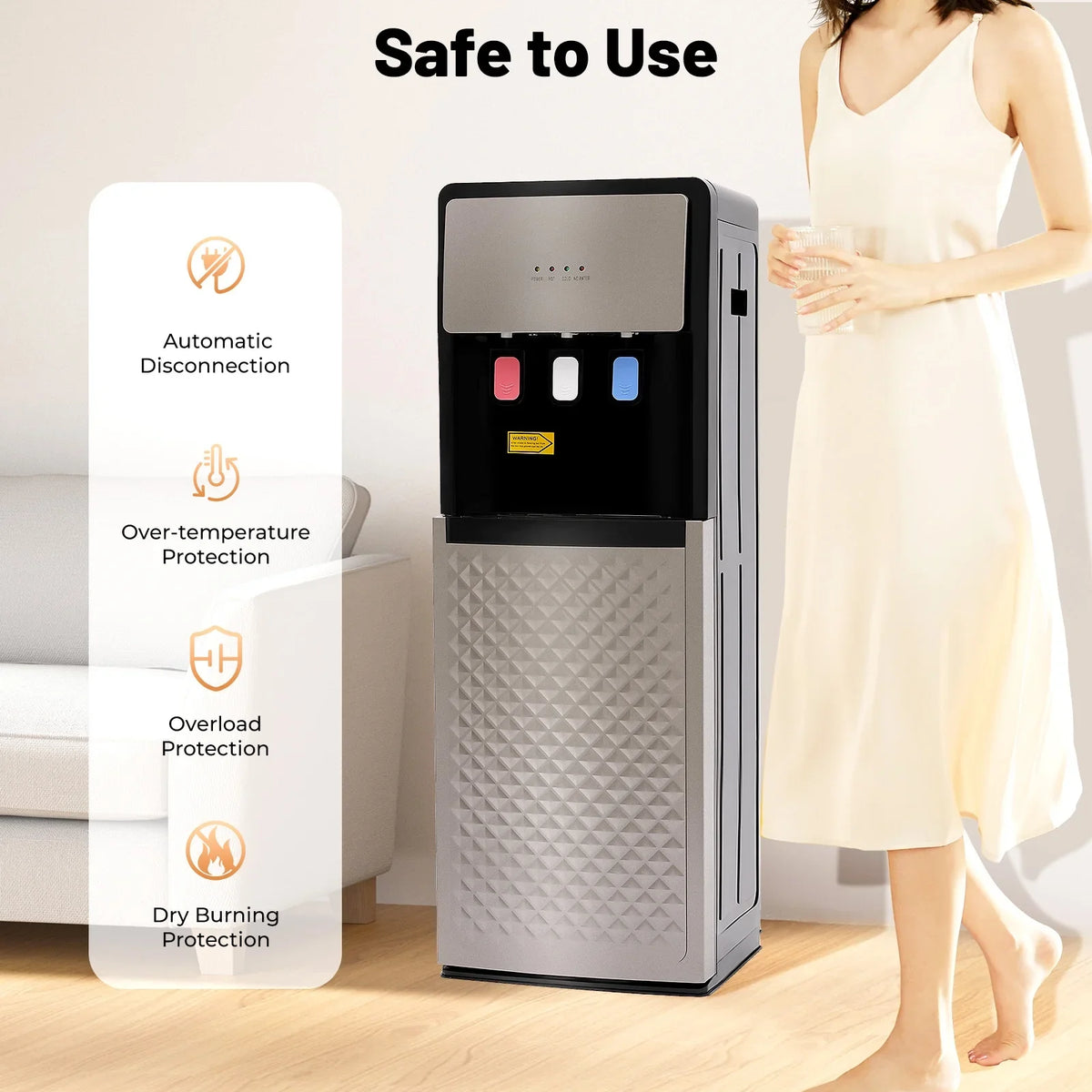 Silver Grey Floor Standing Hot&Cold Water Dispenser with 3 Temperature Settings, Indicator Lights & Removable Drip Tray - image 5