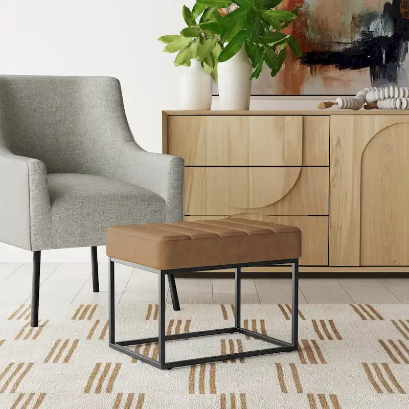 Upholstered Ottoman with Tufted Cushion and Metal Frame - image 1