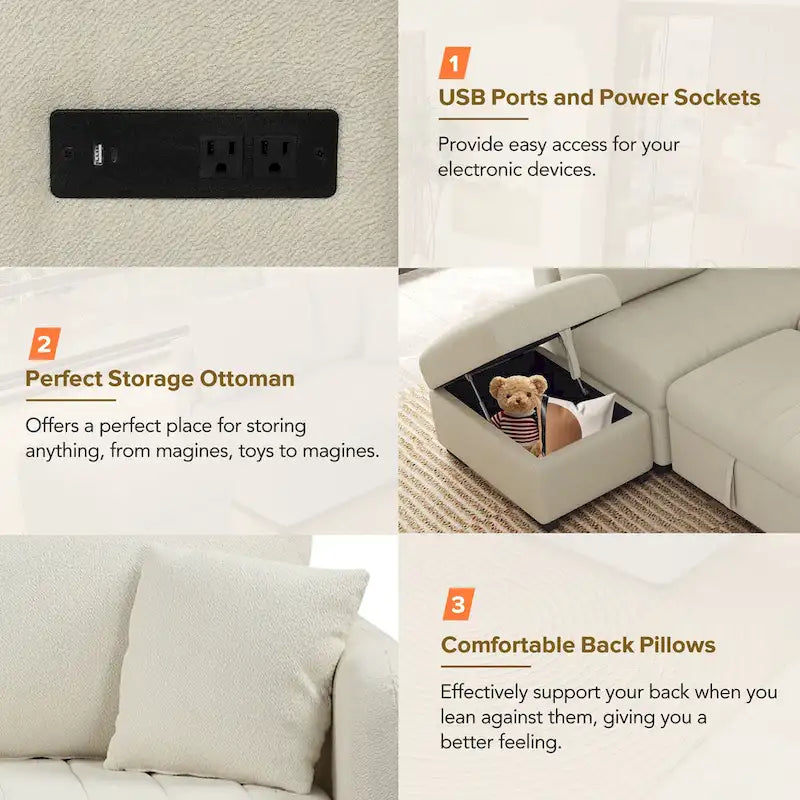 Roomfitters L-Shaped Sleeper Sofa with USB Ports, Power Outlets, and Versatile Storage Ottoman - image 6