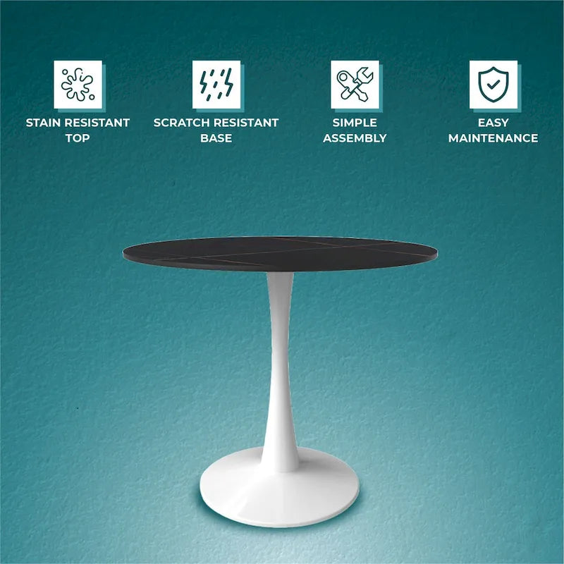 Bristol 35-Inch Round Dining Table for 4 with Sintered Stone Top and White Stainless Steel Pedestal Base - image 7