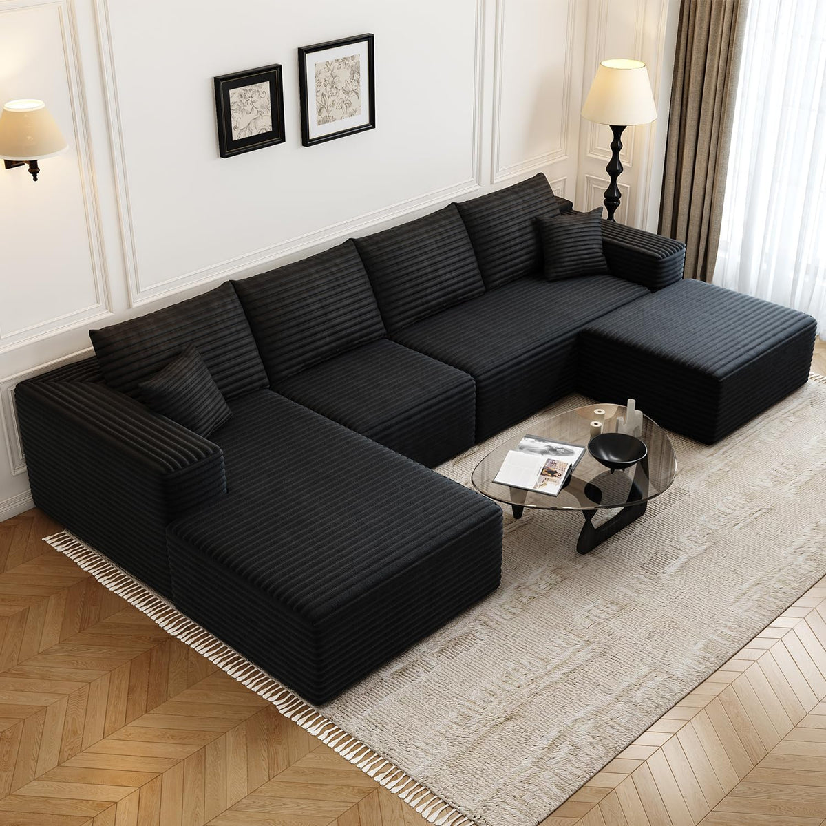 107.5" Cloud Modular Sectional Sofa Couch with L-Shape Chaise,Modern Minimalist Upholstered Couches for Living Room Bedroom,Deep Seat Corner Couch .No Assembly Required (Black,Left Facing Chaise) - image 2