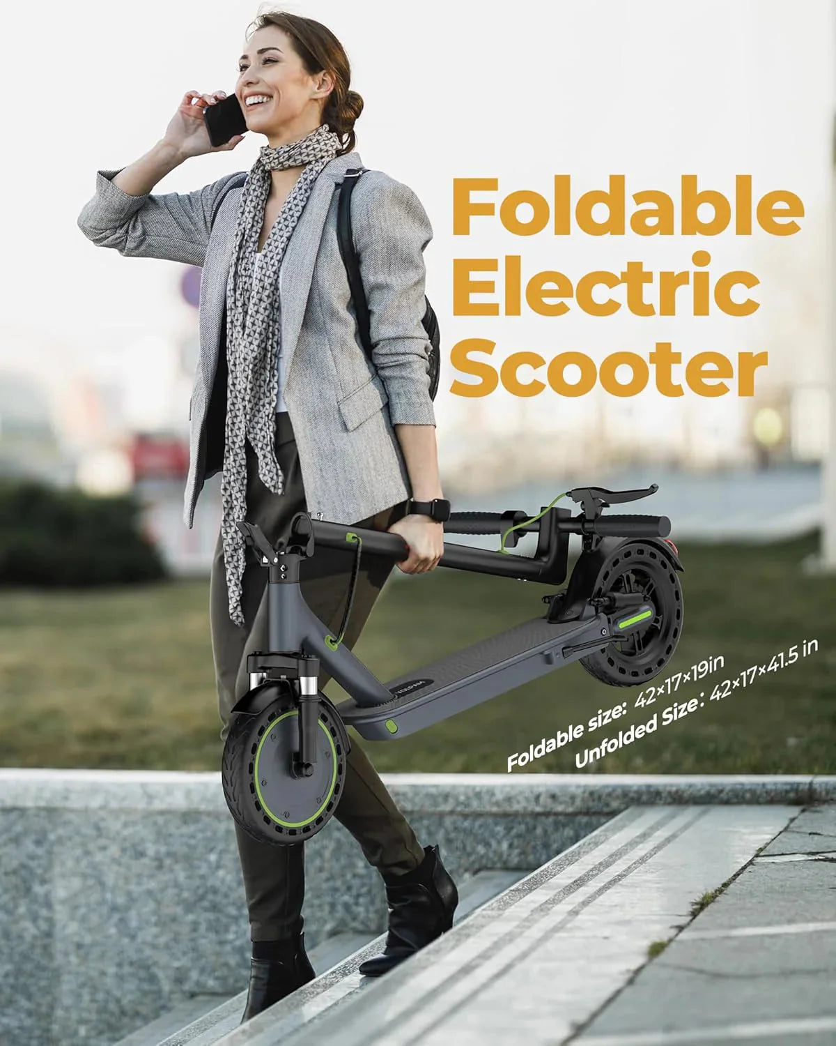 Electric Scooter - 8.5" Solid Tires, 350W Motor, Up to 19 MPH and 21-23 Miles Long-Range Portable Foldable Commuting Scooter for Adults with Double Braking System and App - image 35