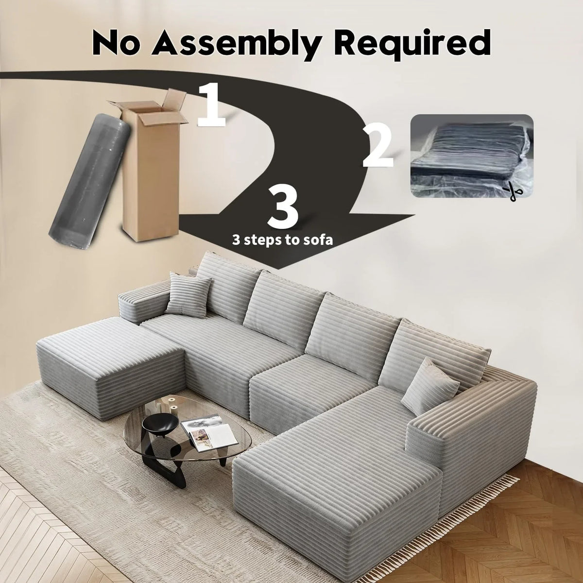 107.5" Cloud Modular Sectional Sofa Couch with L-Shape Chaise,Modern Minimalist Upholstered Couches for Living Room Bedroom,Deep Seat Corner Couch .No Assembly Required (Black,Left Facing Chaise) - image 41