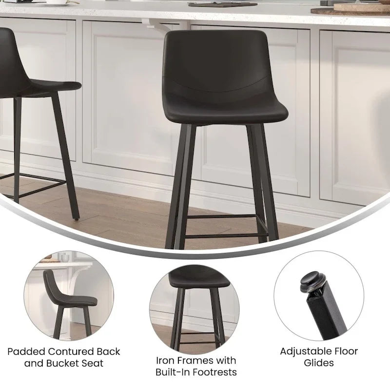 Pair of Armless Upholstered Metal Counter Stools - image 10
