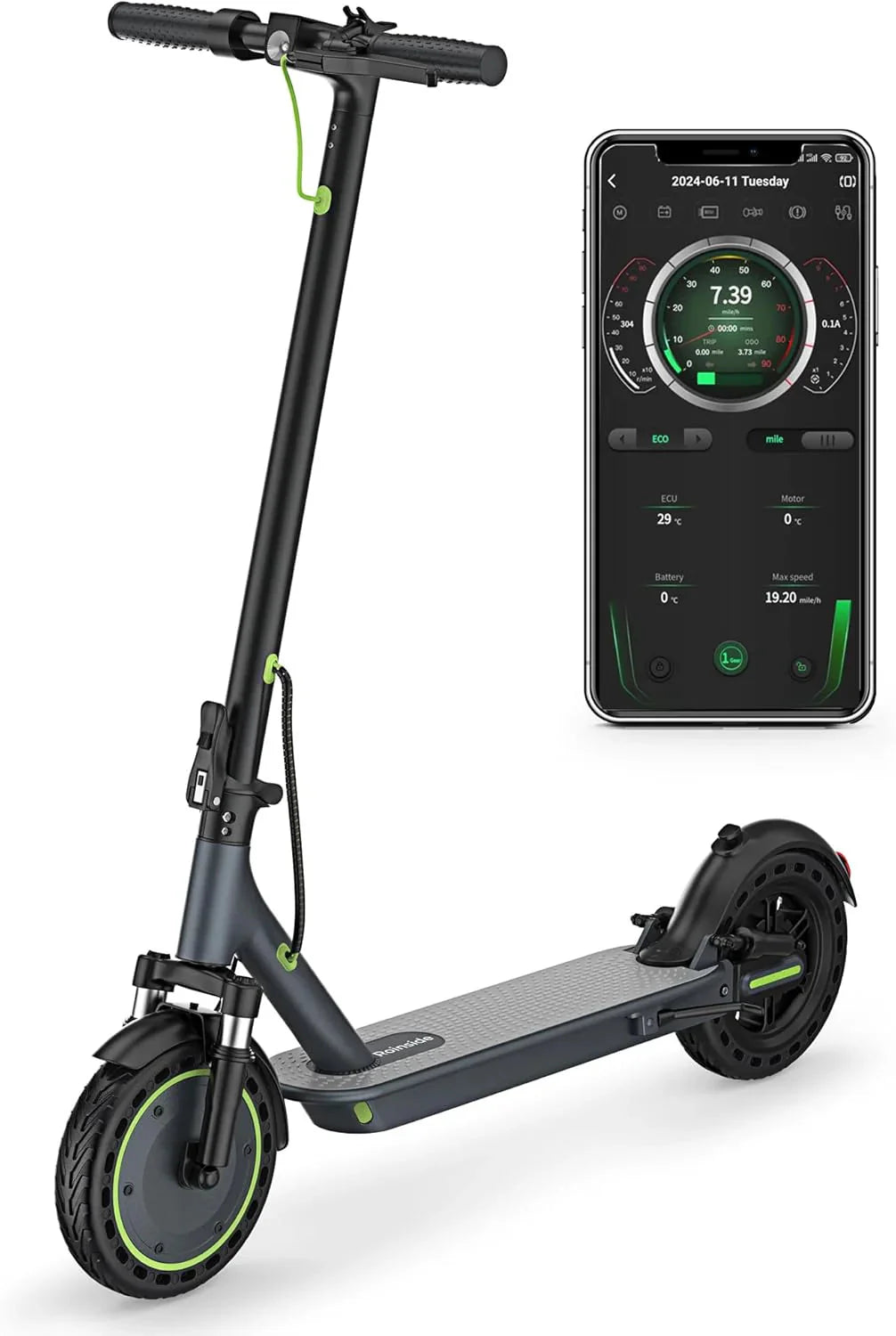 Electric Scooter - 8.5" Solid Tires, 350W Motor, Up to 19 MPH and 21-23 Miles Long-Range Portable Foldable Commuting Scooter for Adults with Double Braking System and App - image 3