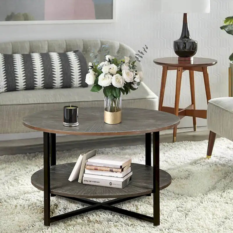 Two-Tier Round Coffee Table with Storage - image 20