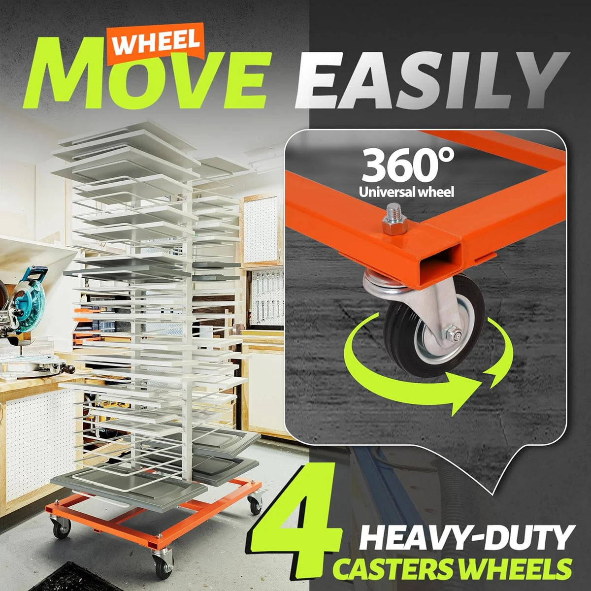 50-Shelf Paint Drying Rack with Wheels, 25lbs/Shelf, Orange/White - image 4