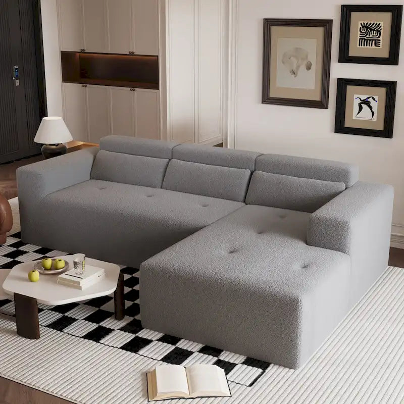Christopher Knight Home - 109 Modern L-Shaped Modular Sectional Sofa in Teddy Fabric with Chaise and Pillows - image 20