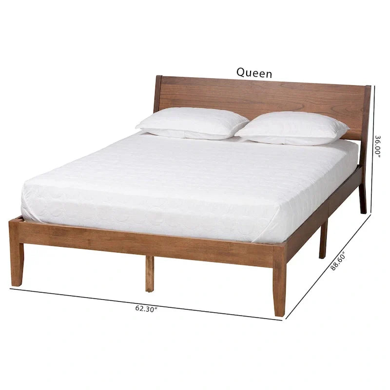Salvatore Mid-Century Modern Walnut Brown Wood Platform Bed - image 10