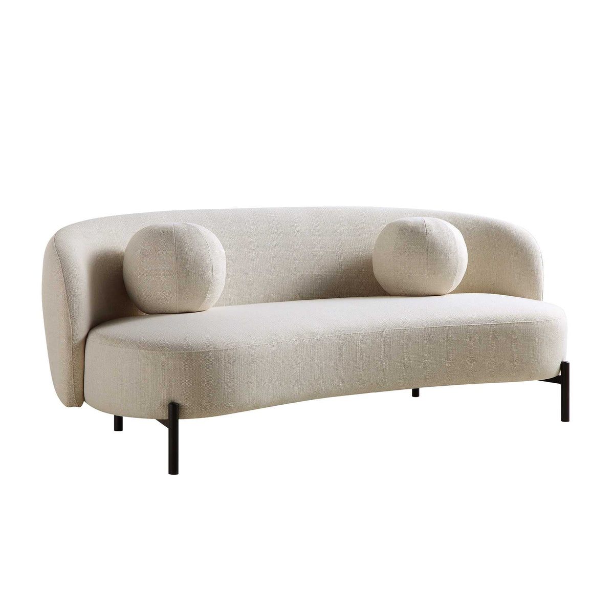 3-Seater Curved Sofa with Ball Cushions, Beige Linen Blend - image 7