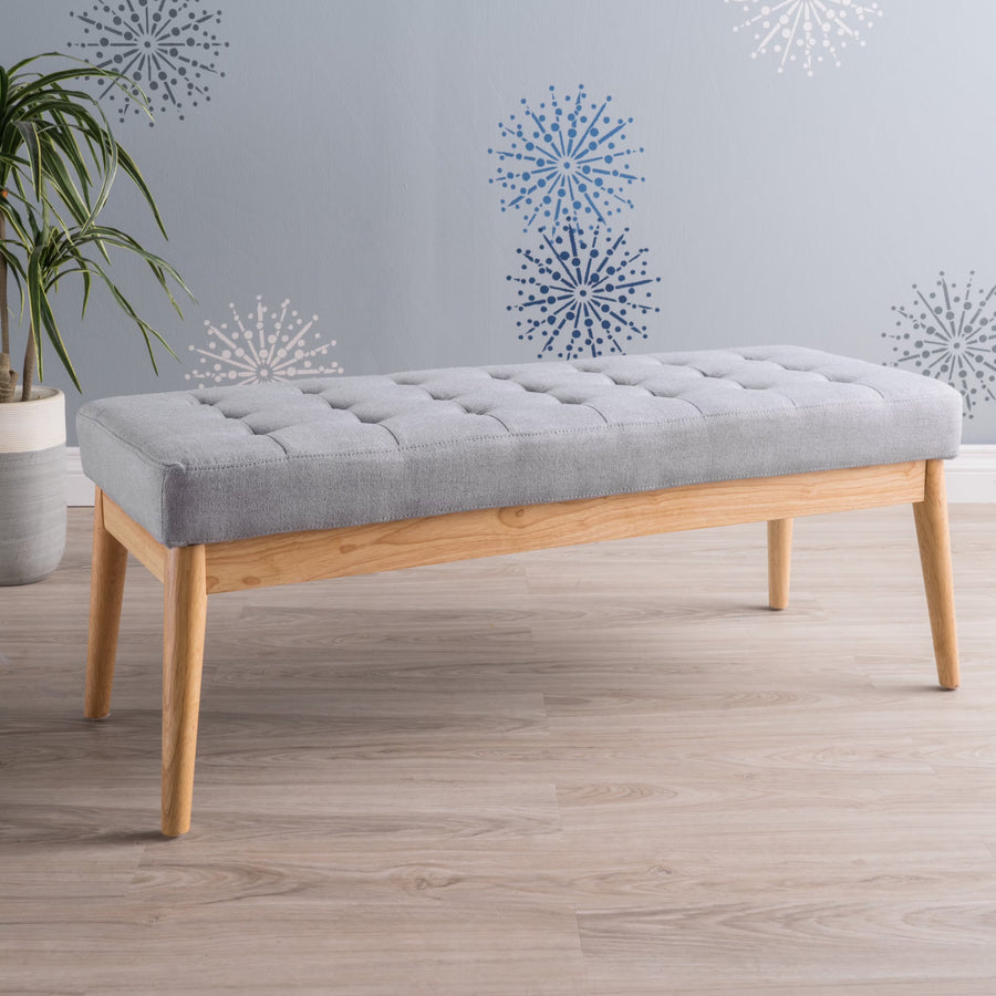 44.75" Mid - Century Tufted Bench - Solid Birch Legs - Plush Polyester Blend - 17" Height, 19.62 lb - image 1
