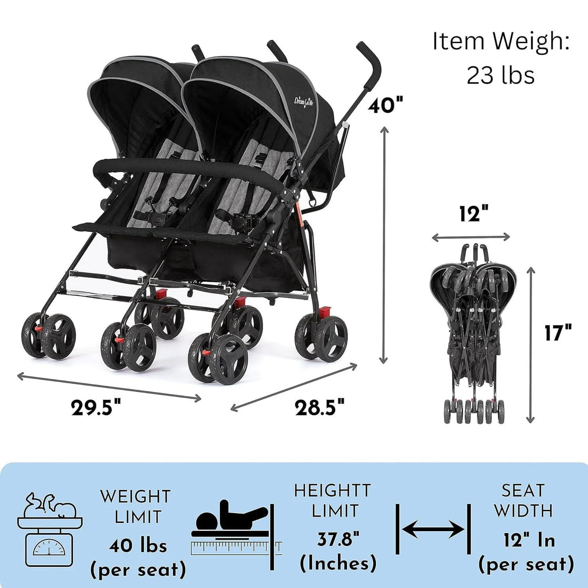 Dream On Me Volgo Twin Umbrella Stroller - image 3
