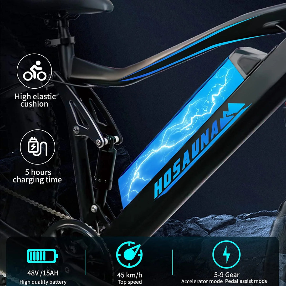 Electric Bike Electric Mountain Bike 500W Ebike26'' Fat Tire Ebike, 28+MPH Adults Ebike with Removable 48V 15ah Battery, Shimano 6 - Speed Black - image 6