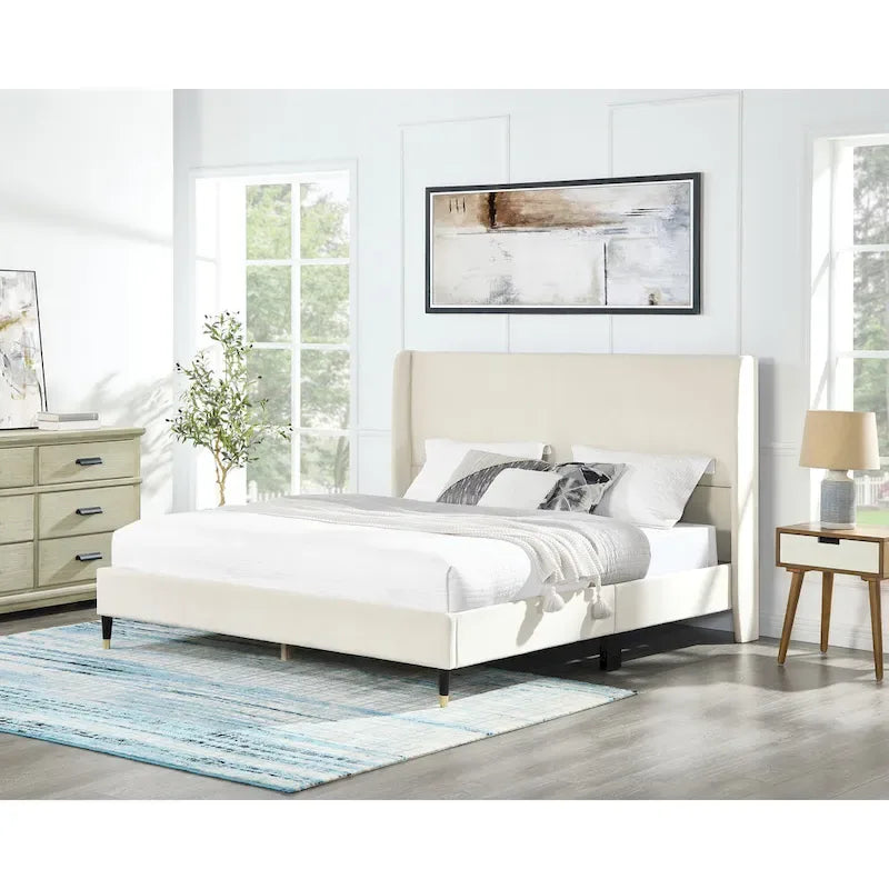 Roundhill Furniture Rozitta Upholstered Wingback Bed with Platform Design - image 16