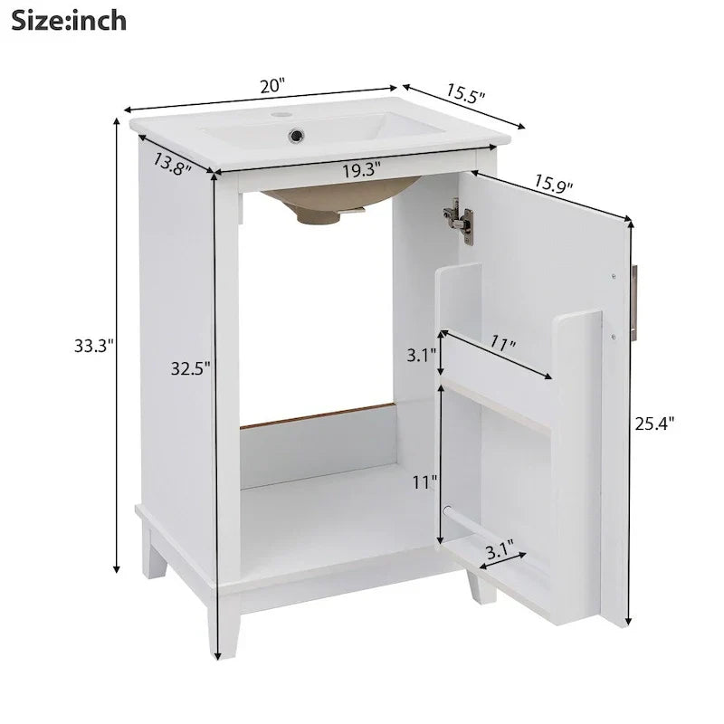 Contemporary 20-Inch Compact Bathroom Vanity Cabinet with Ceramic Sink - image 16