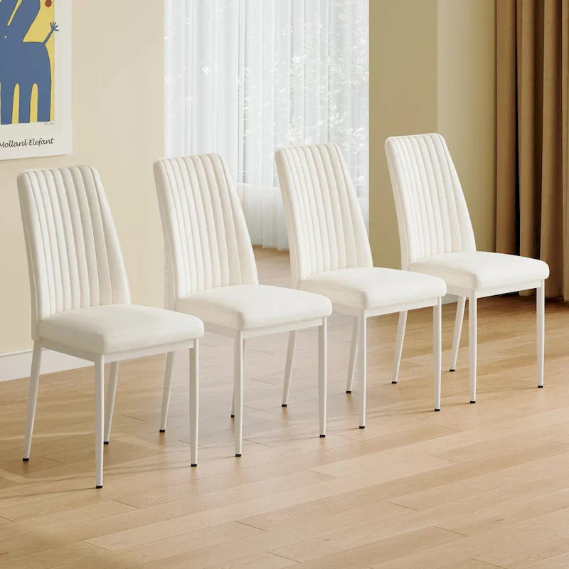 Set of 4 Modern Leather Upholstered Dining Chairs with Vertical Striped Backrest and Metal Legs - image 4