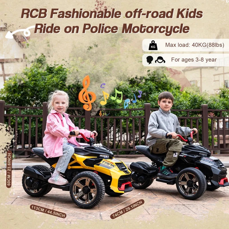 RCB 12V Electric Ride-On,Dual Motors,Music,Up to 5 mph,3 Wheel ATV Style for Kids Ages 3+,Black - image 7