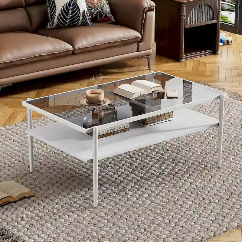 Modern Rectangular Coffee Table with Tempered Glass Surface for Living Room - image 23
