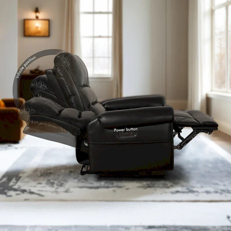 Authentic Leather Black Power Recliner Sofa Set: Loveseat and Recliner with Adjustable Headrest and Extendable Footrest - image 16