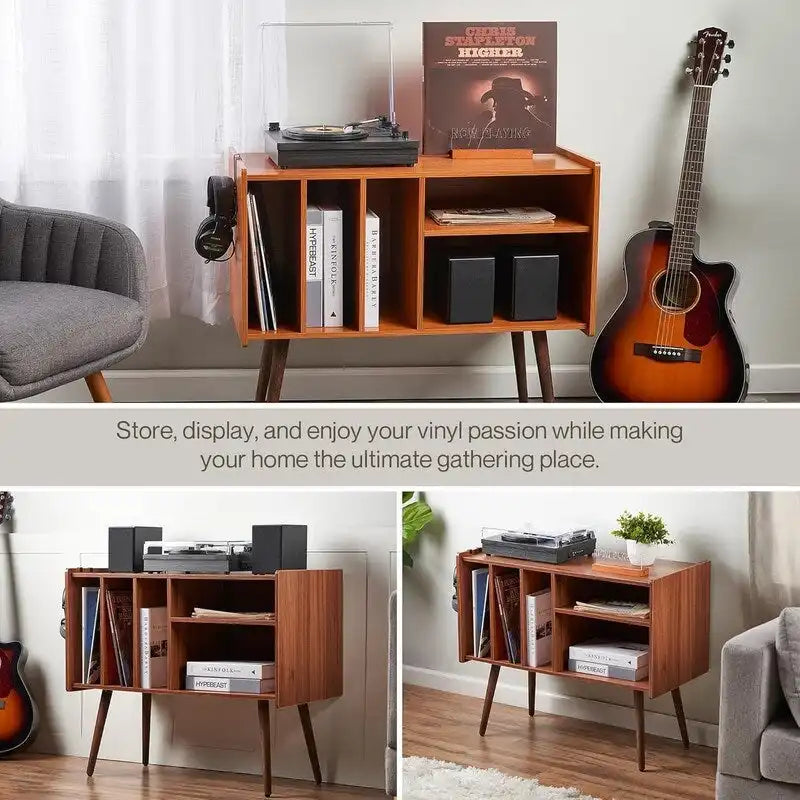 Vinyl Record Player Stand with Built-in Charging Station - Dimensions: 31D x 26W x 15H - image 15