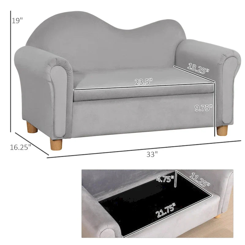 Qaba Kids Sofa with Wooden Armrests - Toddler Couch for Preschool and Kindergarten Rooms Featuring Hidden Storage - image 5