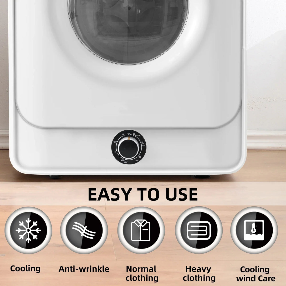 1.95 Cu.ft Front Load Clothes Dryer, Portable Compact Dryer 830W, 5 Drying Modes, Stainless Steel Drum, with Overheat Protection, Dust Removal, Deodorization and Lint Removal Functions, White - image 5