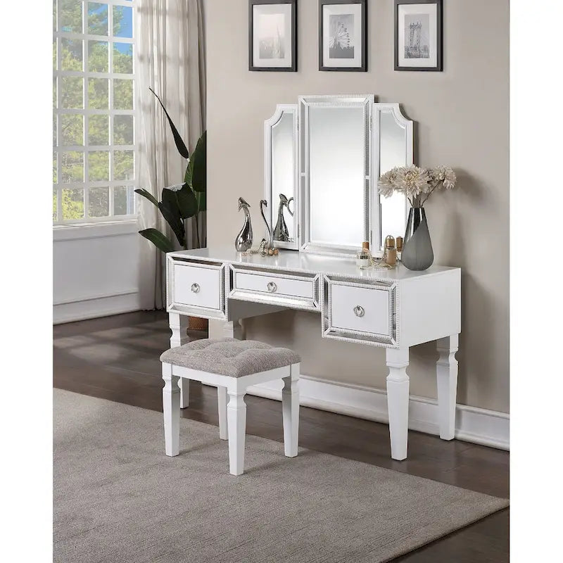 Fabric and Wood Vanity Set with Matching Stool - image 13