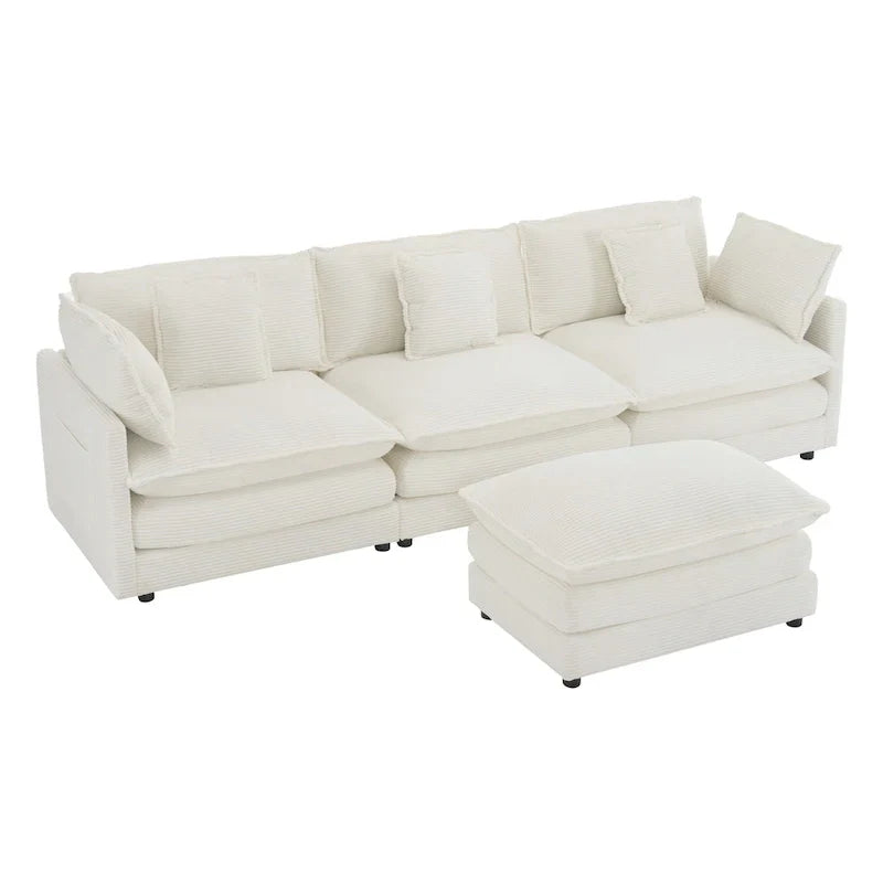 112.6-Inch Corduroy Upholstered L-Shaped Modular Sectional Sofa with Convenient Side Storage Pockets - image 3