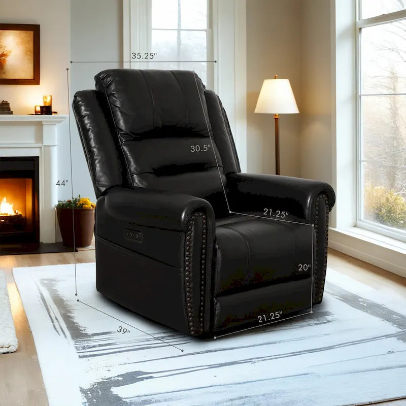 Authentic Leather Black Power Recliner Sofa Set: Loveseat and Recliner with Adjustable Headrest and Extendable Footrest - image 13