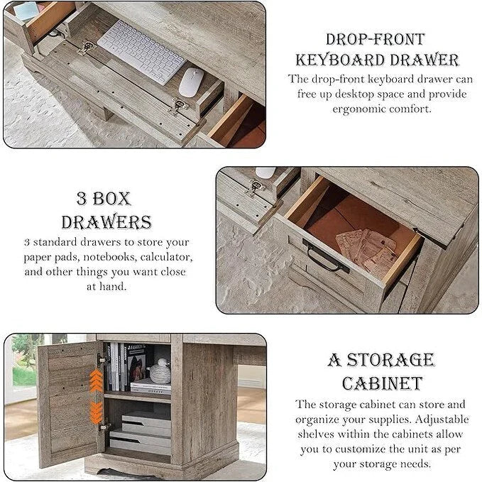 60 Farmhouse Executive Desk, Wood Home Office Desk, Computer Desk - image 29