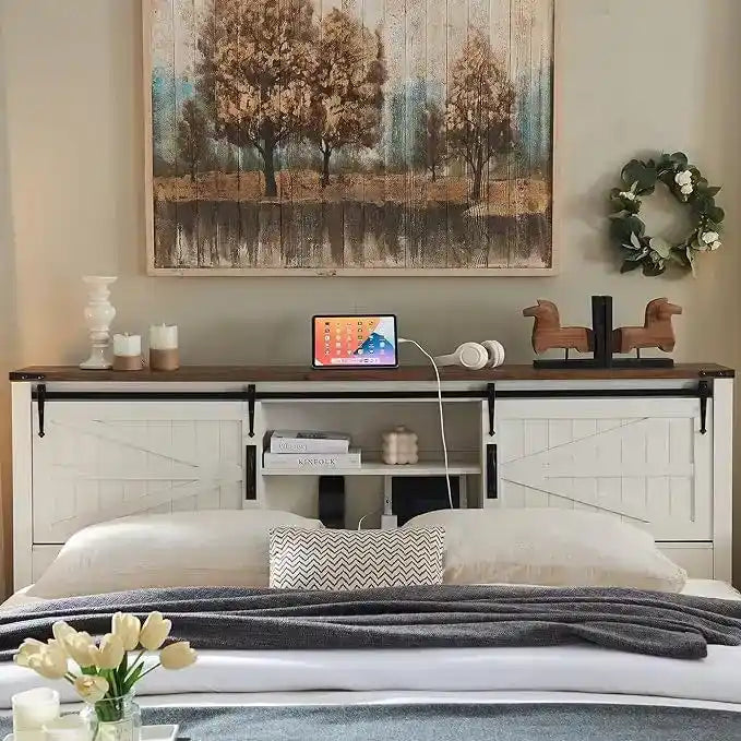 Farmhouse Full Bed Frame with Storage Shelves and Built-in Charging Station - image 5