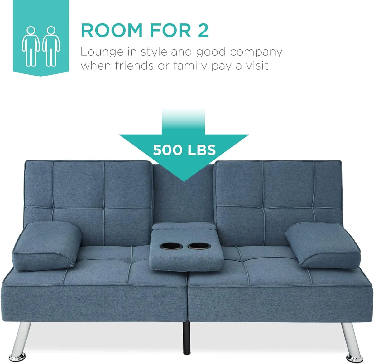 Best Choice Products Linen Upholstered Modern Convertible Folding Futon Sofa Bed for Compact Living Space, Apartment, Dorm, Bonus Room w/Removable Armrests, Metal Legs, 2 Cupholders - Gray - image 13