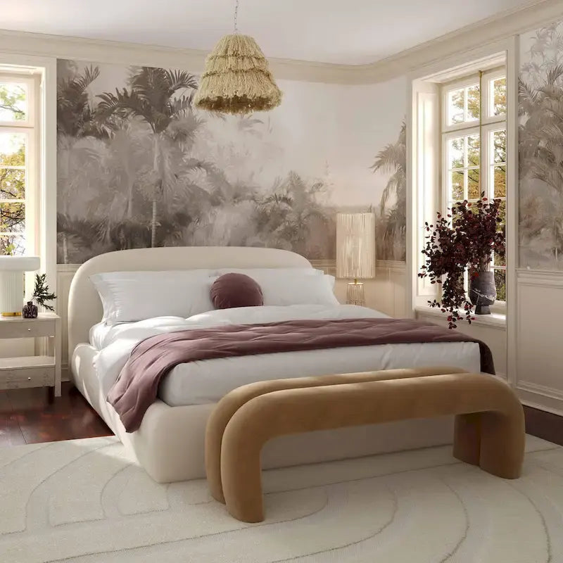 Bara King Bed in Cream Textured Velvet - image 1