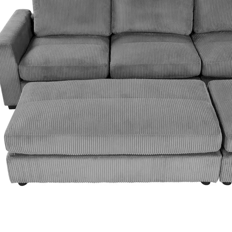 Corduroy Modular Sectional Sofa Bed with Recliner and 2 Movable Ottomans – Perfect for Living Rooms - image 21