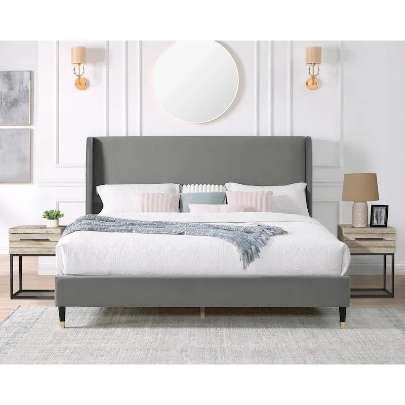 Roundhill Furniture Rozitta Upholstered Wingback Bed with Platform Design - image 6