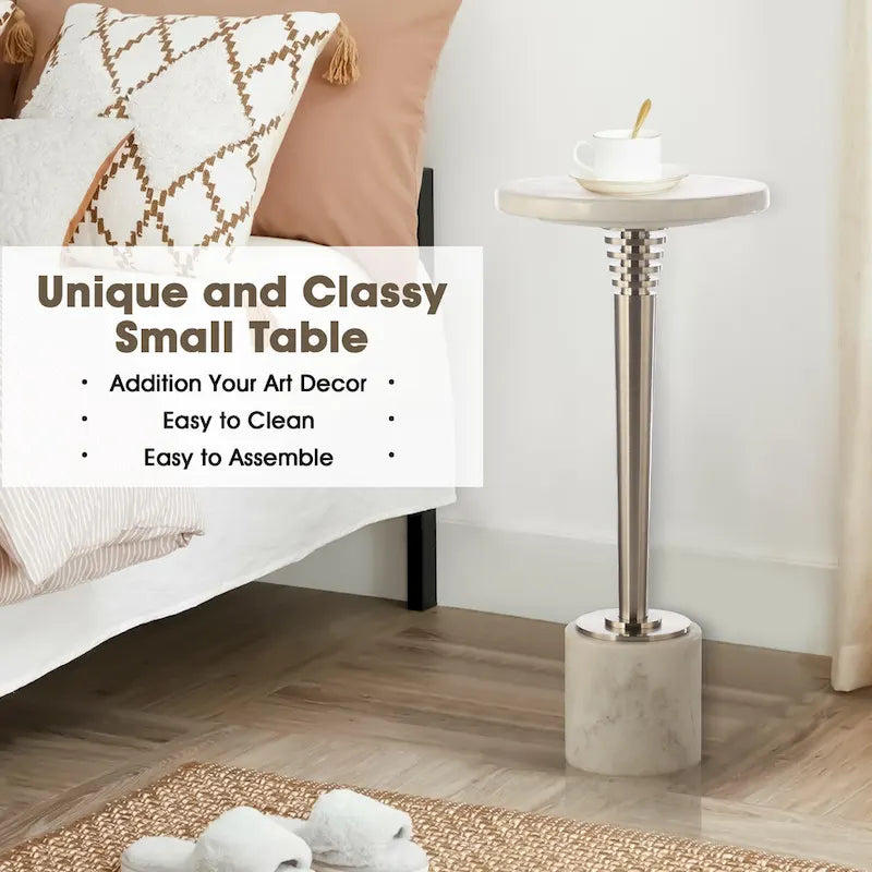 Modern Round Marble Pedestal Accent Table - image 5