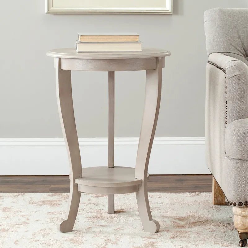 Round Pedestal Side Table with Curved Legs and Lower Shelf - image 1