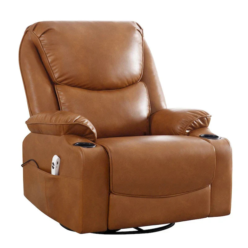 HOMYKA 34.2-Inch Wide Faux Leather Swivel Rocking Power Recliner Chair with USB Charging Port - image 4