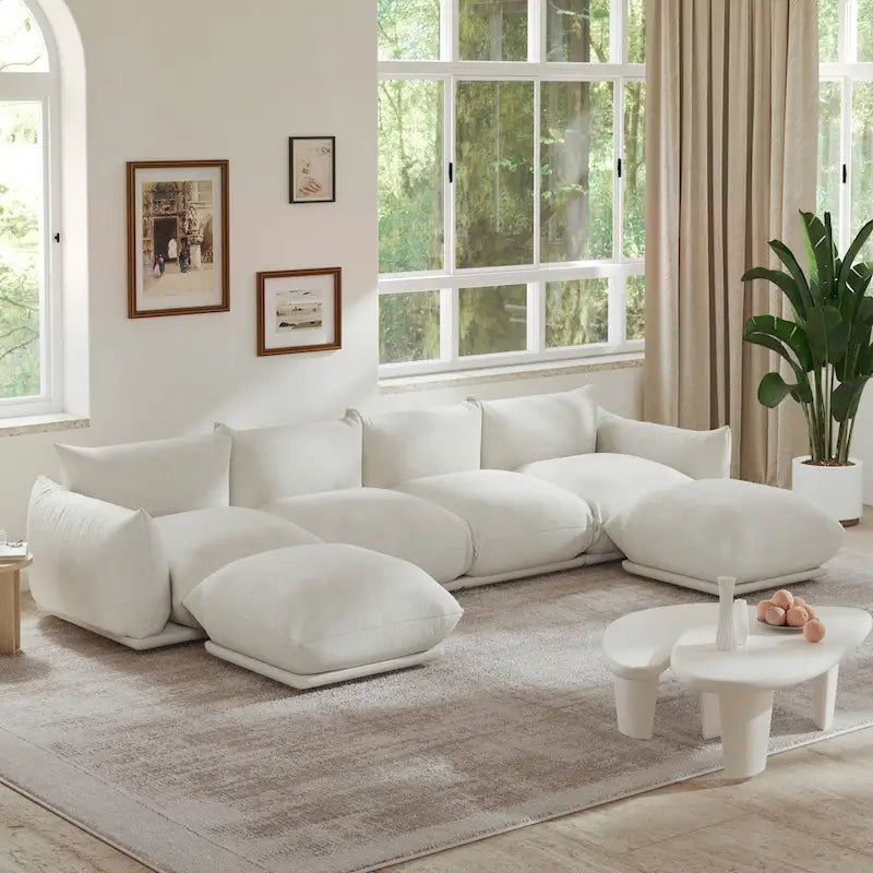 U-Shaped Chenille Fabric Sectional Sofa for 4 with 2 Matching Ottomans - image 11
