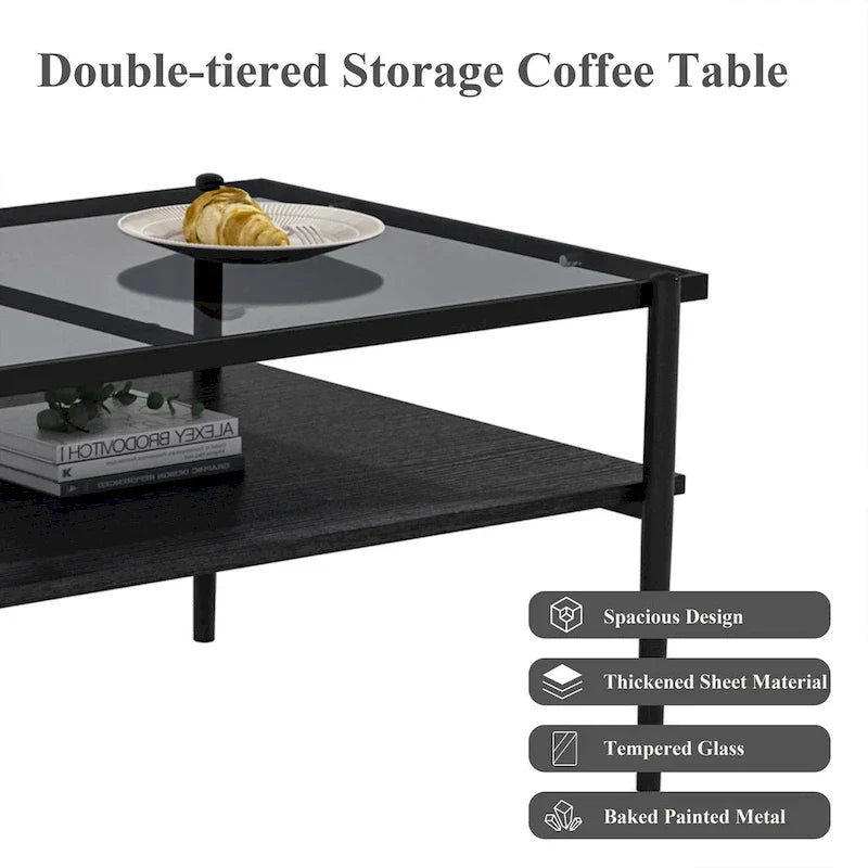 Modern Rectangular Coffee Table with Tempered Glass Surface for Living Room - image 8