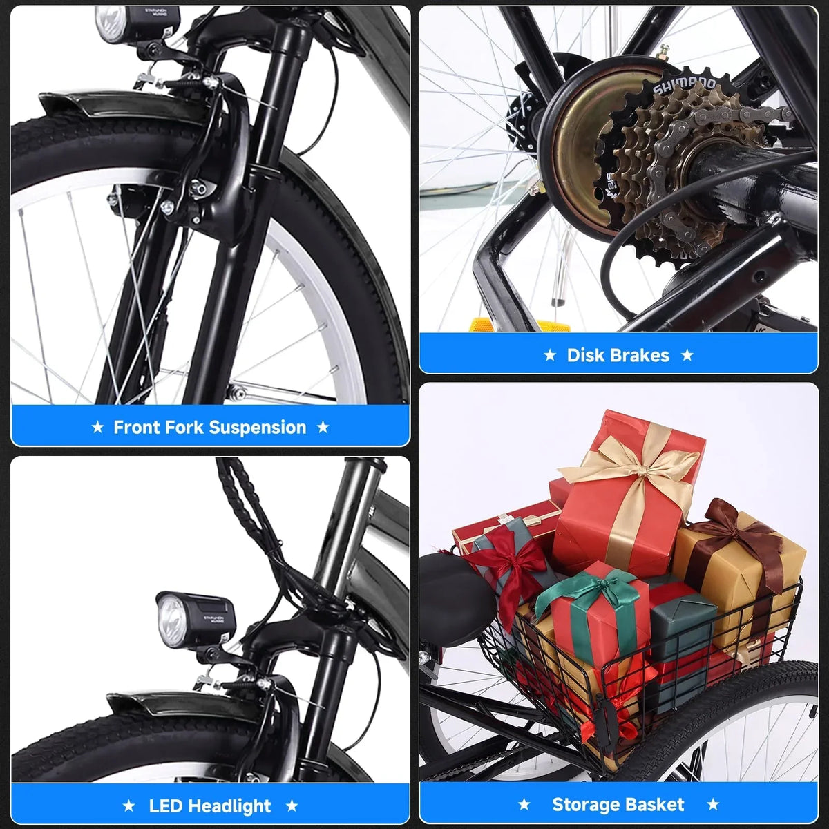 26 Inch Adult 3 Wheel Electric Tricycle with Basket, Fat Tires,7 Speeds,350W Powerful Motor, 36V 10Ah Removable Battery  Dark Gray - image 13