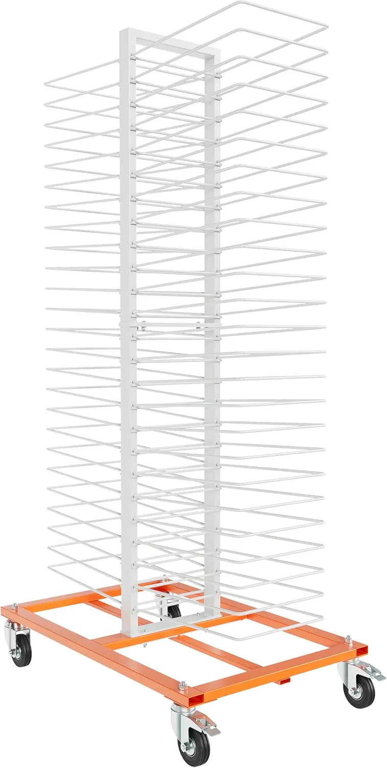 50-Shelf Paint Drying Rack with Wheels, 25lbs/Shelf, Orange/White - image 1