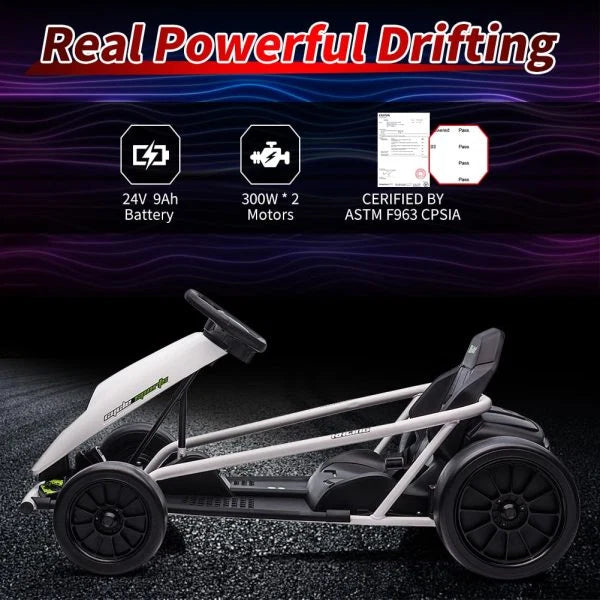 24V Electric Go-Kart for Kids Ages 8-12, Dual 300W Motors, 9Ah Battery - image 3