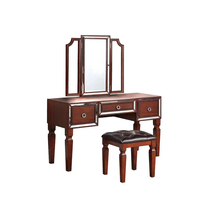 Fabric and Wood Vanity Set with Matching Stool - image 5
