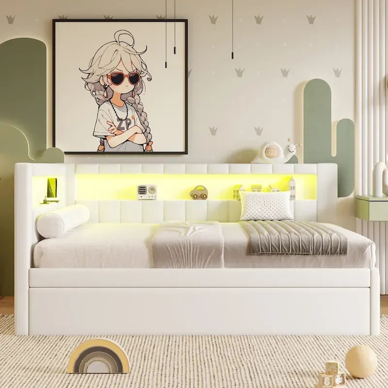 Upholstered Platform Bed with USB Ports & LED Lighting - Full/Twin Size Bed Frame with 2 Storage Drawers - Modern Bedroom - image 26