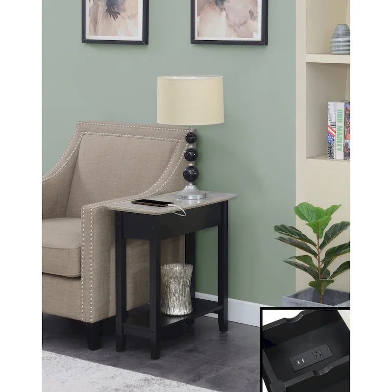 American Heritage Flip Top End Table with Charging Station and Shelf by Convenience Concepts - image 2