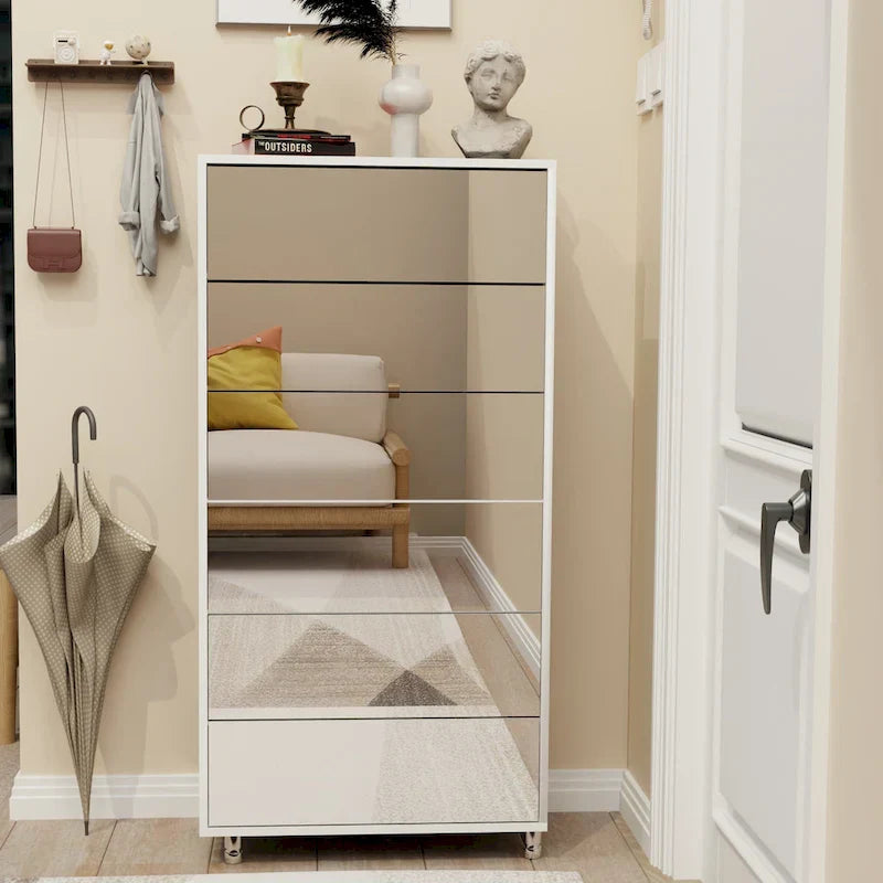 Mirror Shoe Cabinet With 6 Flip Drawers,Shoe Rack Organizer Store Ample Shoes,4 Metal Legs,Hand-Touch Flip-Out Door - image 4