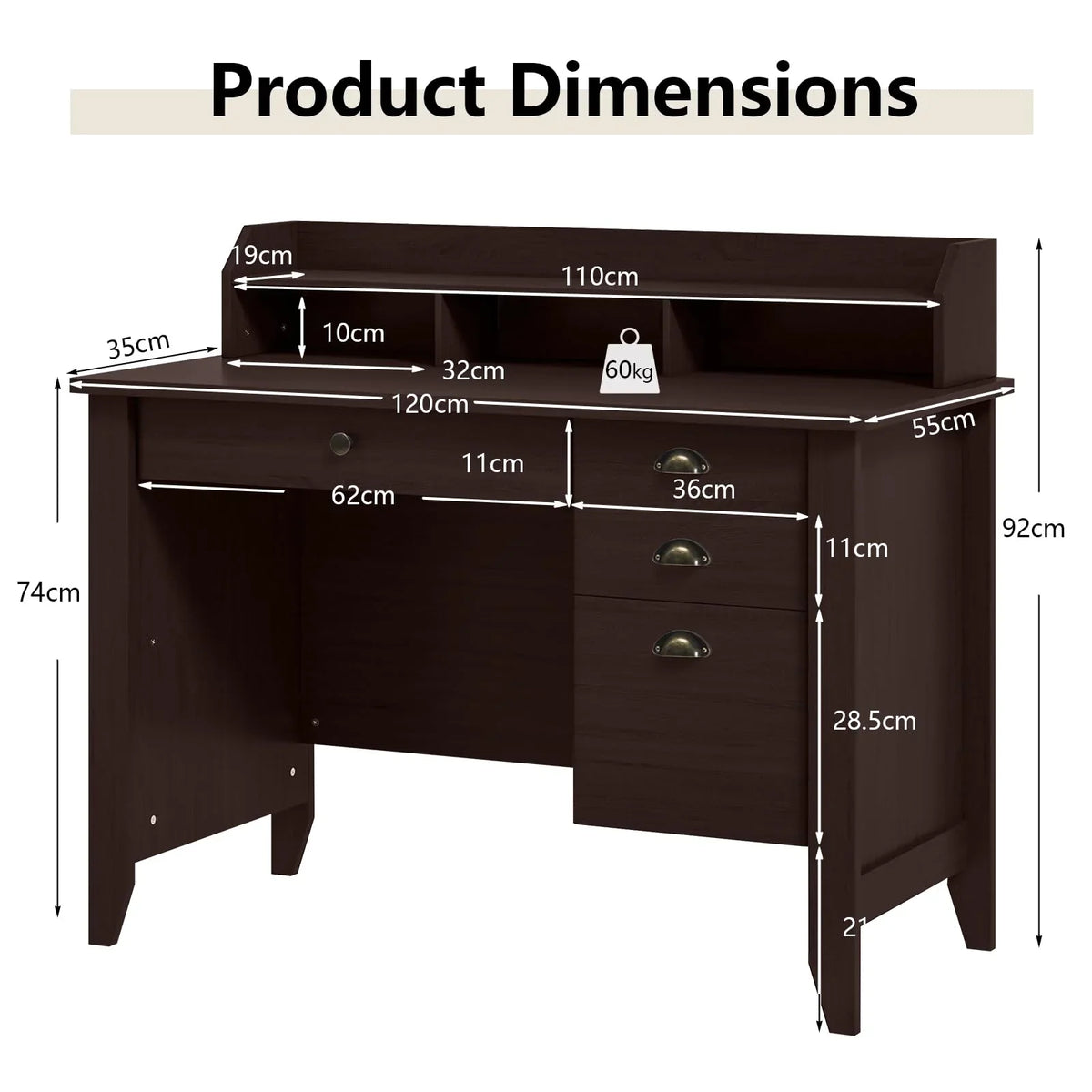 Giantex Computer Desk with 4 Storage Drawers & Hutch - image 9