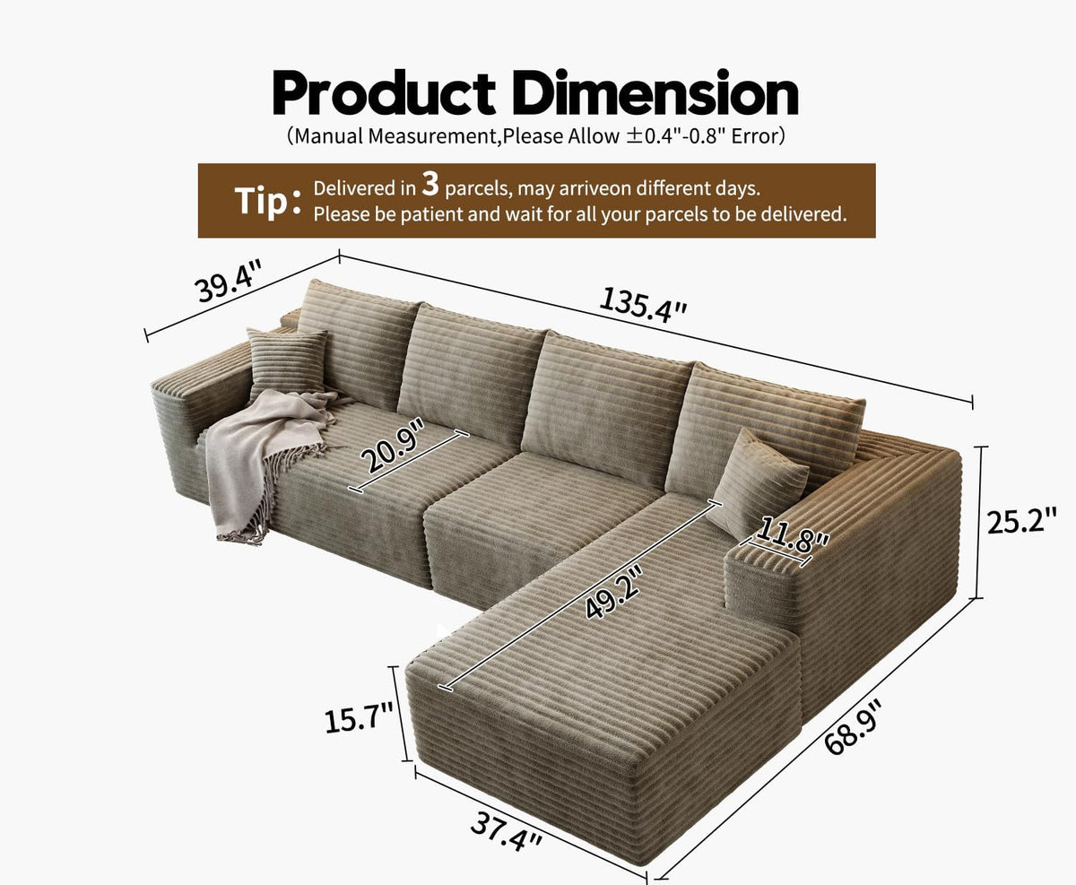 107.5" Cloud Modular Sectional Sofa Couch with L-Shape Chaise,Modern Minimalist Upholstered Couches for Living Room Bedroom,Deep Seat Corner Couch .No Assembly Required (Black,Left Facing Chaise) - image 84